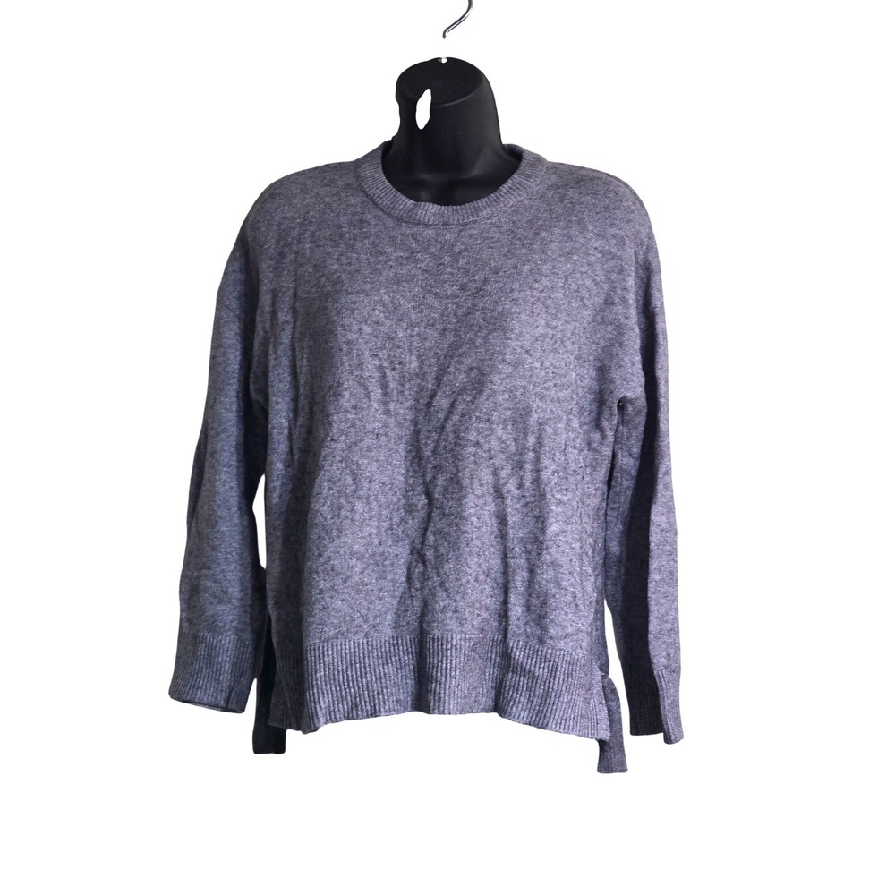 Tahari Gray Crew Neck Pullover Sweater Long Sleeve Side Slits Size Small